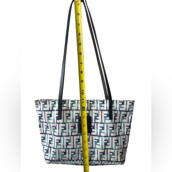 FENDI Authentic Zucca Multi-Color Canvas Tote Bag Navy Green Tan - Picture 10 of 13